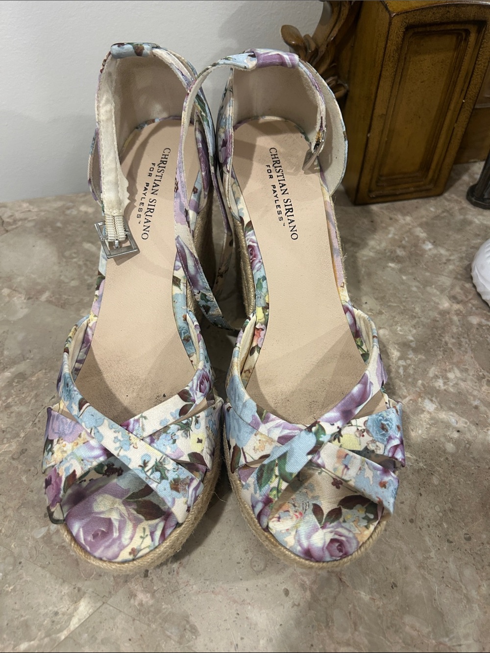 Christian Siriano Pastel Floral Espadrille Wedge Sandals - Lavender, Blue, Cream